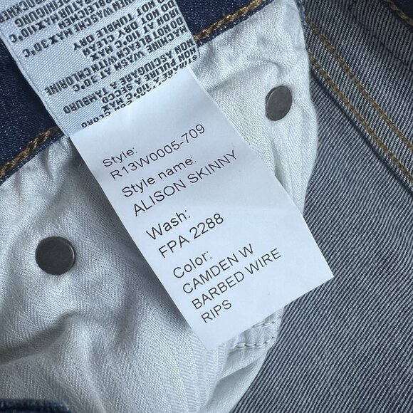 R13 Jeans Alison Skinny Camden Barbed Wire Rips Distressed Made In Italy Size 27 - Picture 9 of 13